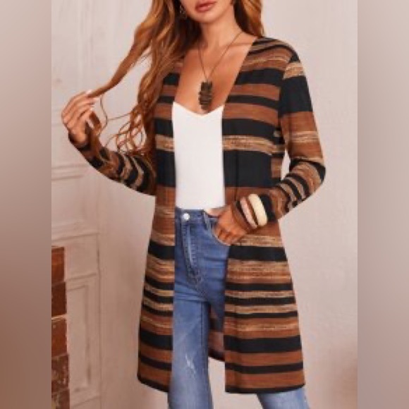 Brand New Emery Rose striped black and brown cardigan. Size medium. - Picture 1 of 5